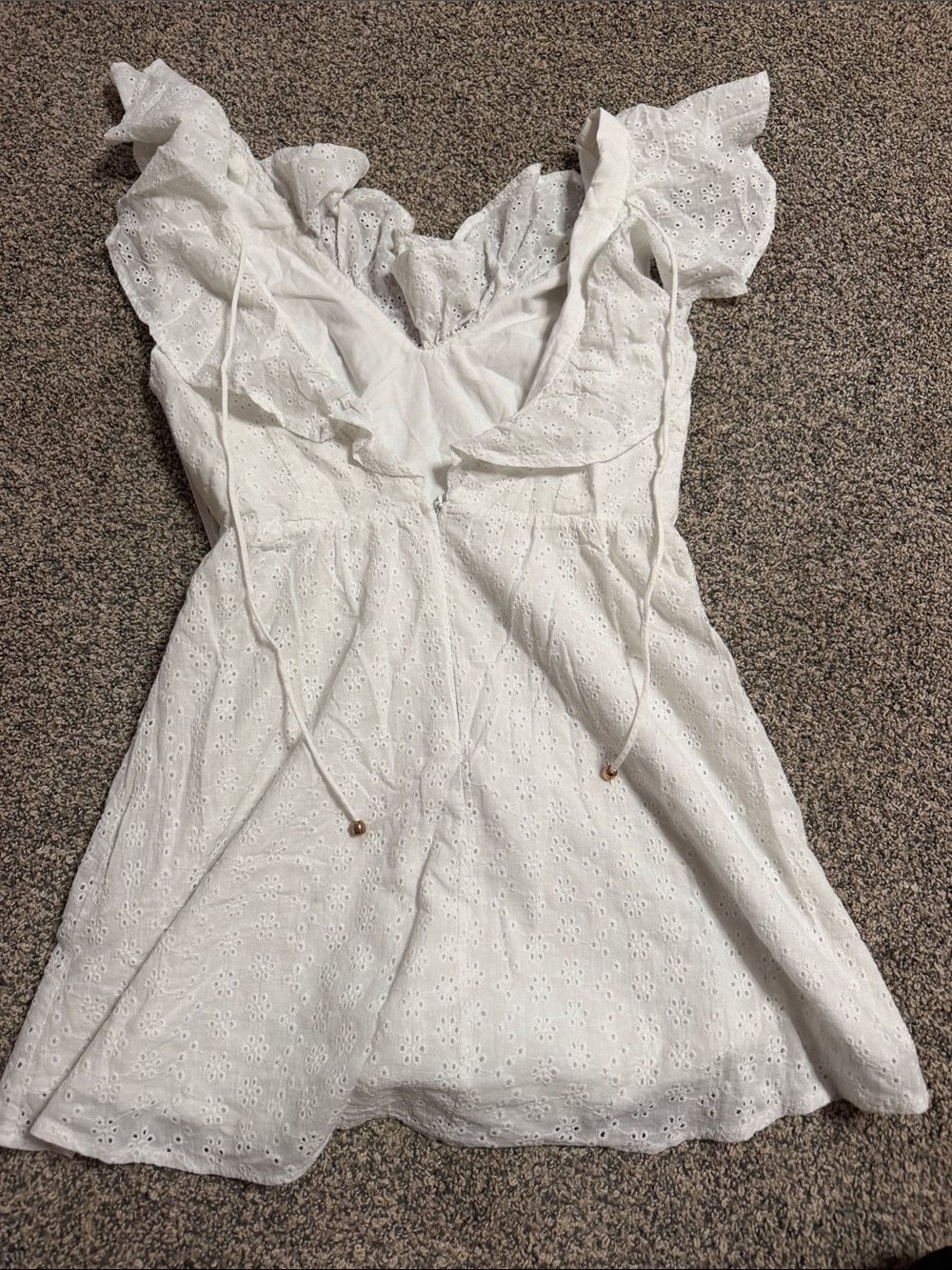 Backless White Eyelet Ruffle Mini Dress - Picture 2 of 3
